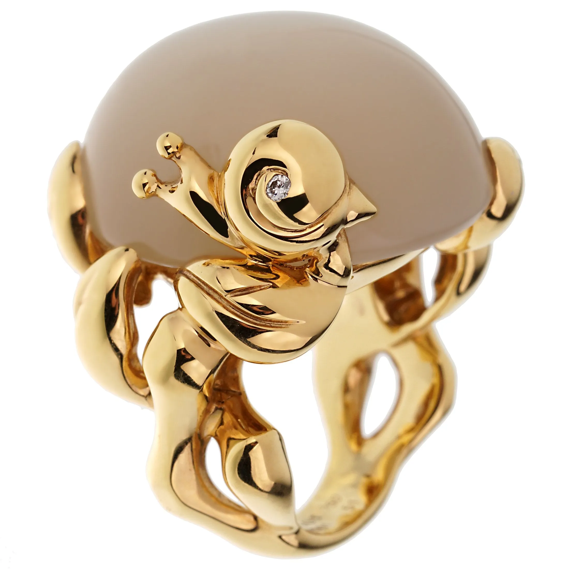 Christian Dior 40ct Moonstone Diamond Yellow Gold Cocktail Ring Sz 5 1/2