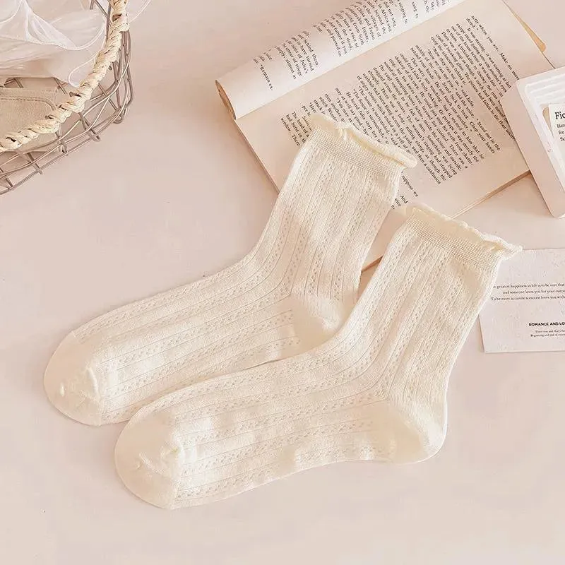 Cotton Frily Crew Socks | Mesh Socks with Ruffle | Cute Outfits