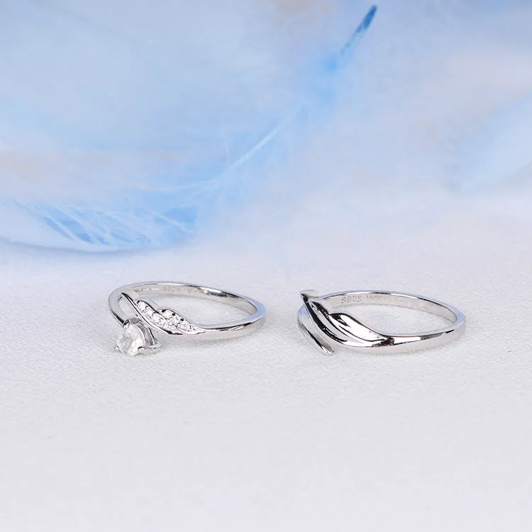 Couple Jewelry Heart-Shaped Moonstone Ring in White Gold Plated Silver Engage Ring Women Men