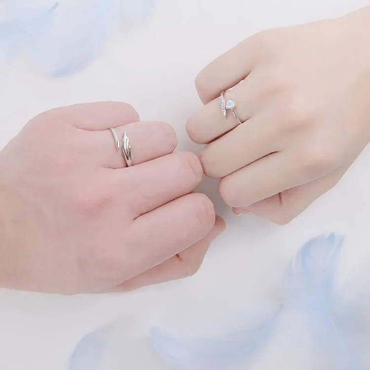 Couple Jewelry Heart-Shaped Moonstone Ring in White Gold Plated Silver Engage Ring Women Men