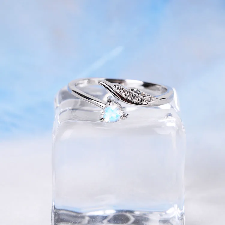 Couple Jewelry Heart-Shaped Moonstone Ring in White Gold Plated Silver Engage Ring Women Men