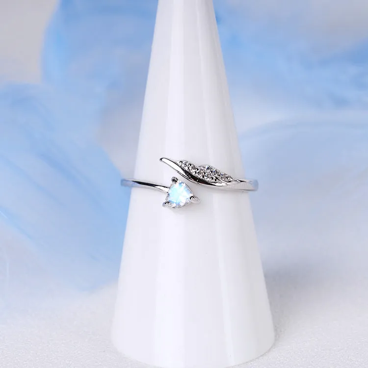 Couple Jewelry Heart-Shaped Moonstone Ring in White Gold Plated Silver Engage Ring Women Men