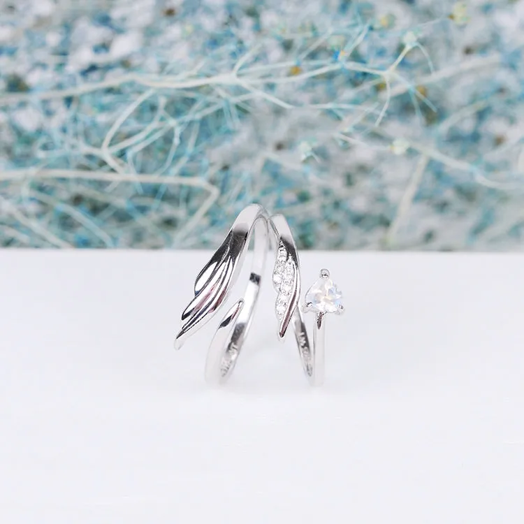 Couple Jewelry Heart-Shaped Moonstone Ring in White Gold Plated Silver Engage Ring Women Men