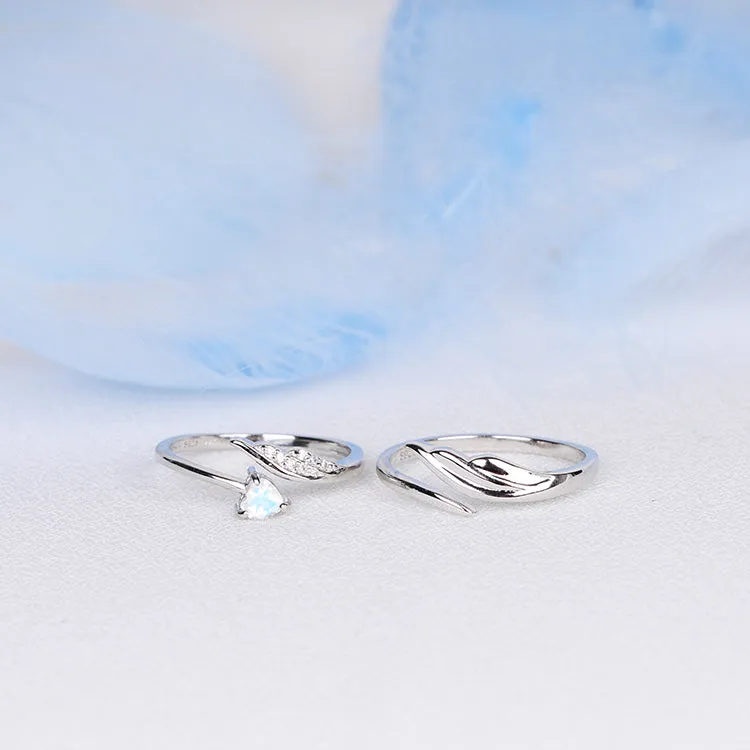 Couple Jewelry Heart-Shaped Moonstone Ring in White Gold Plated Silver Engage Ring Women Men