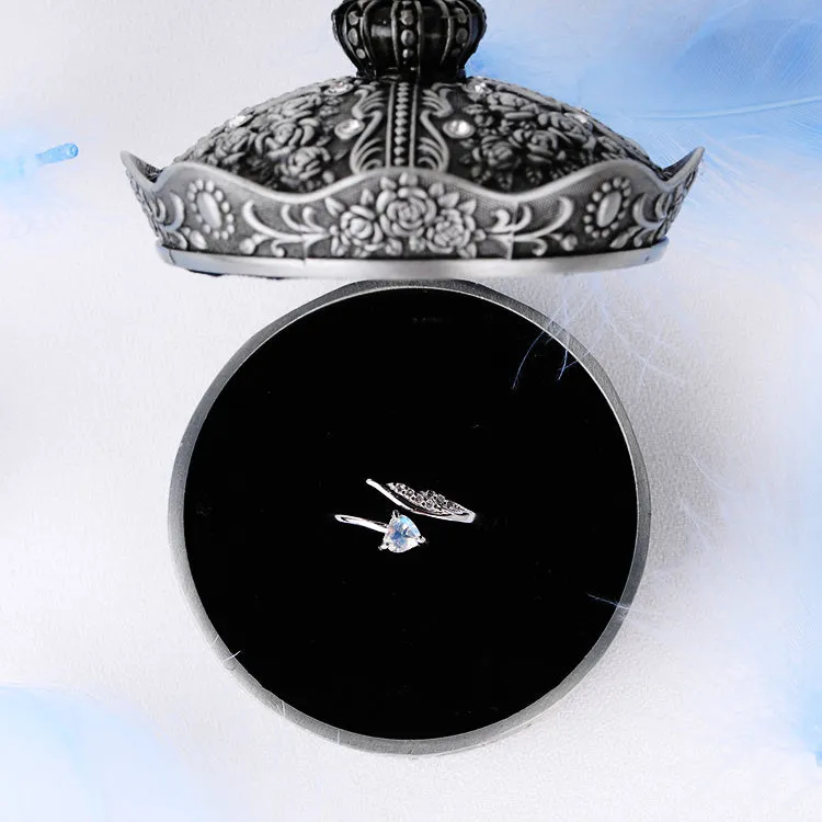 Couple Jewelry Heart-Shaped Moonstone Ring in White Gold Plated Silver Engage Ring Women Men