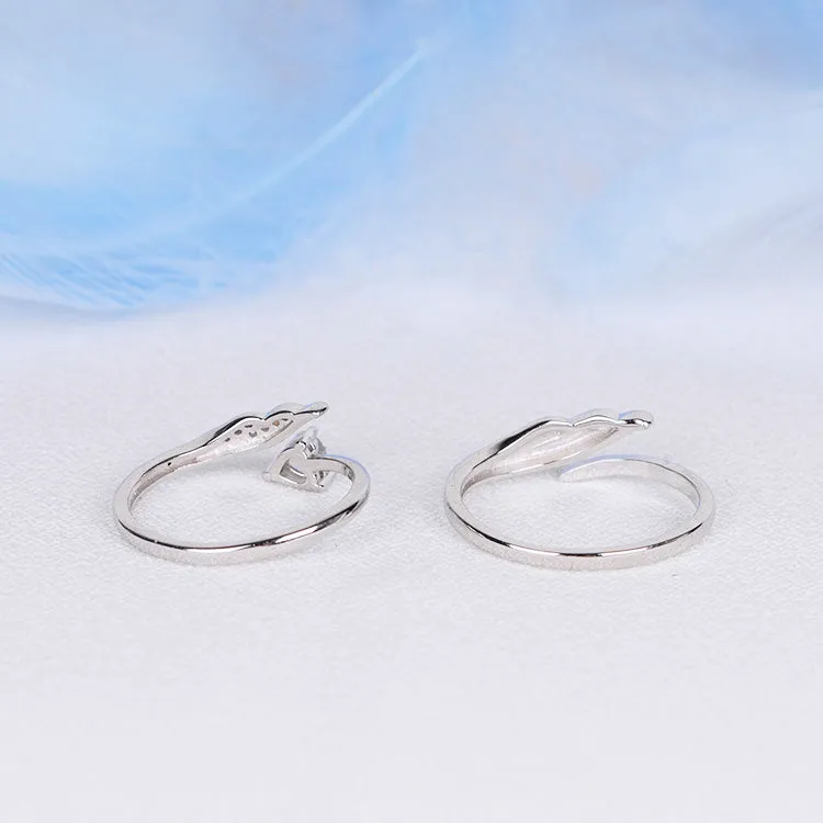 Couple Jewelry Heart-Shaped Moonstone Ring in White Gold Plated Silver Engage Ring Women Men
