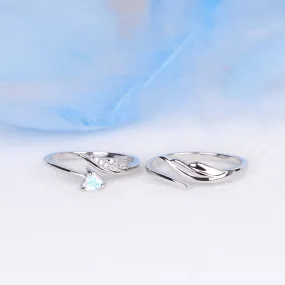 Couple Jewelry Heart-Shaped Moonstone Ring in White Gold Plated Silver Engage Ring Women Men