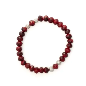 Cranberry Red Facet Glass w/ Silver Bracelet