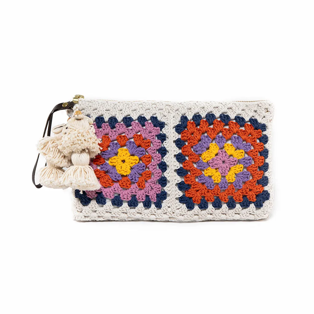 Crochet Wristlet Clutch Pink/Purple/Yellow