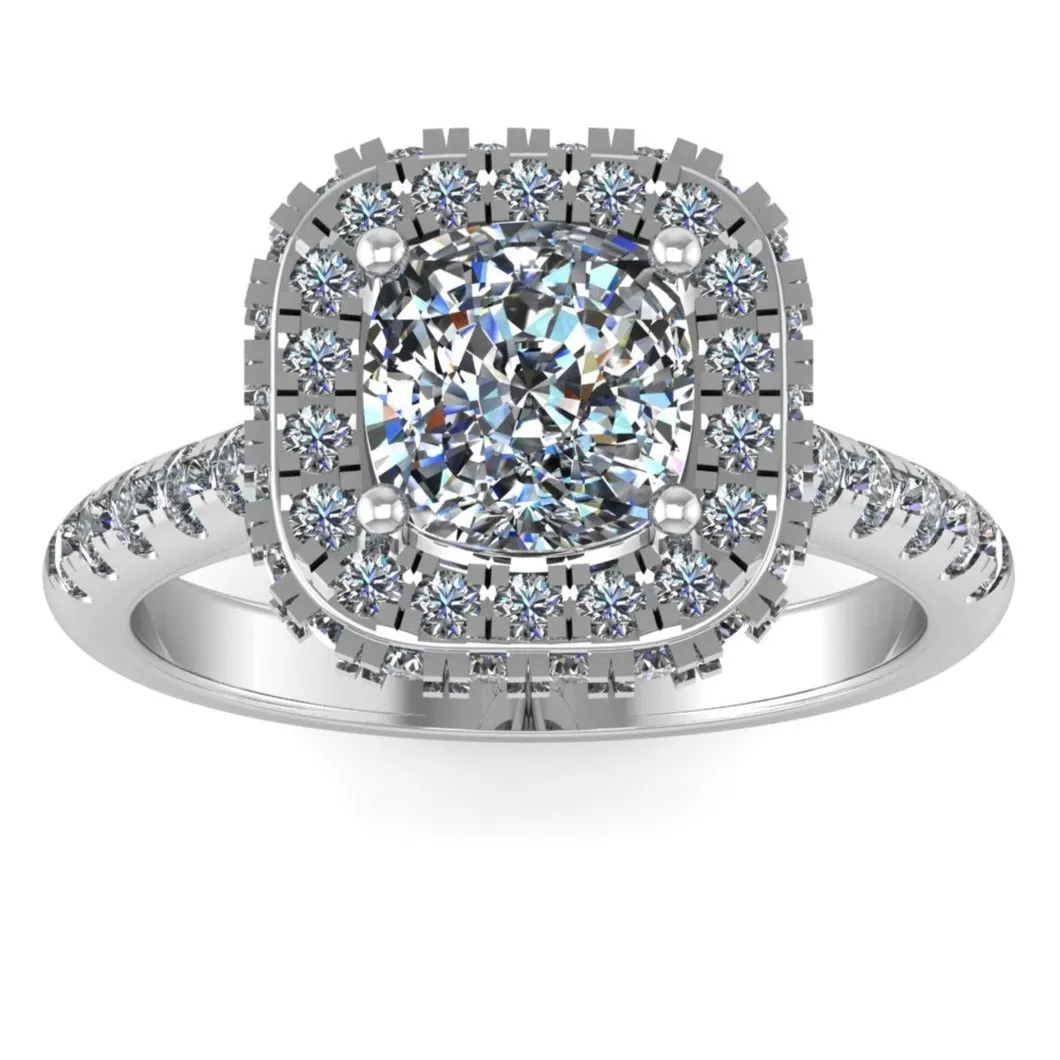 Cushion Diamond halo engagement Ring