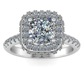 Cushion Diamond halo engagement Ring