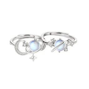 Custom Moonstone Planet Matching Wedding Rings