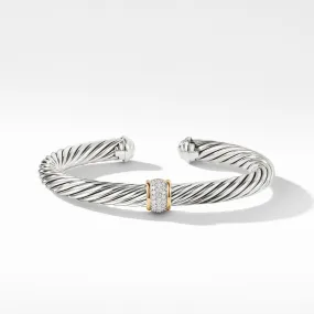 David Yurman Classic Cable Station Bracelet with Pave Diamonds, 7mm
