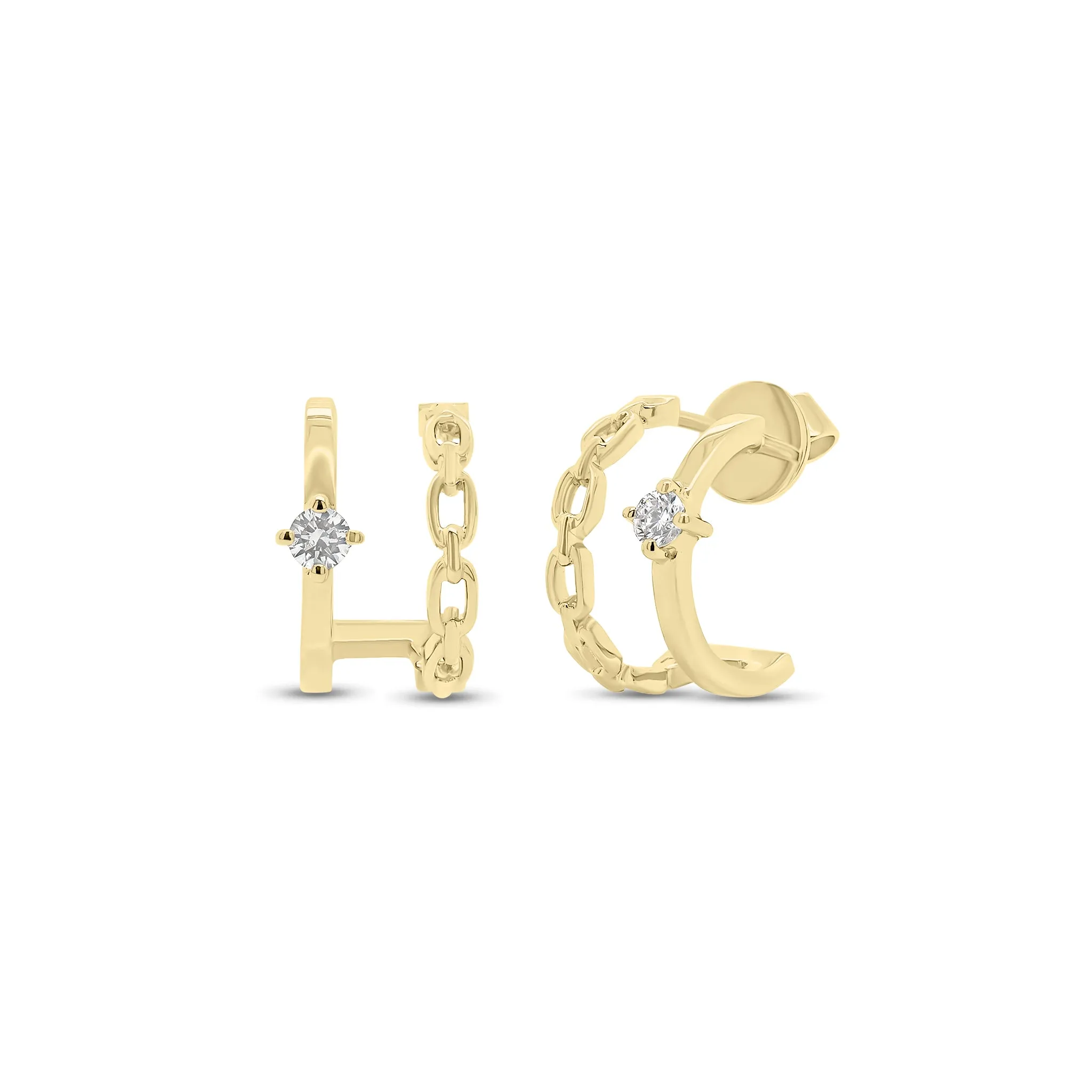 Diamond & Gold Chain Double Ear Cuffs