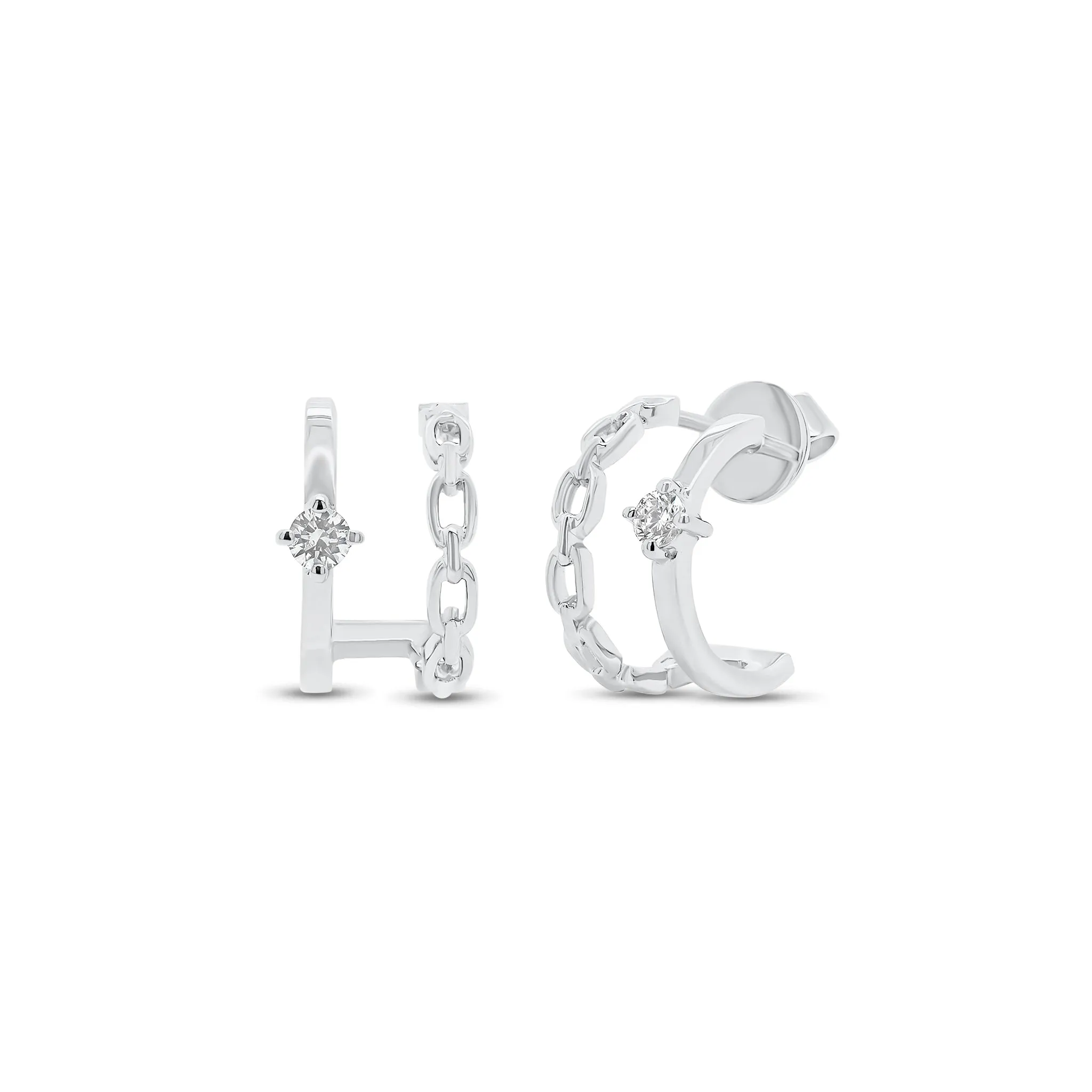 Diamond & Gold Chain Double Ear Cuffs