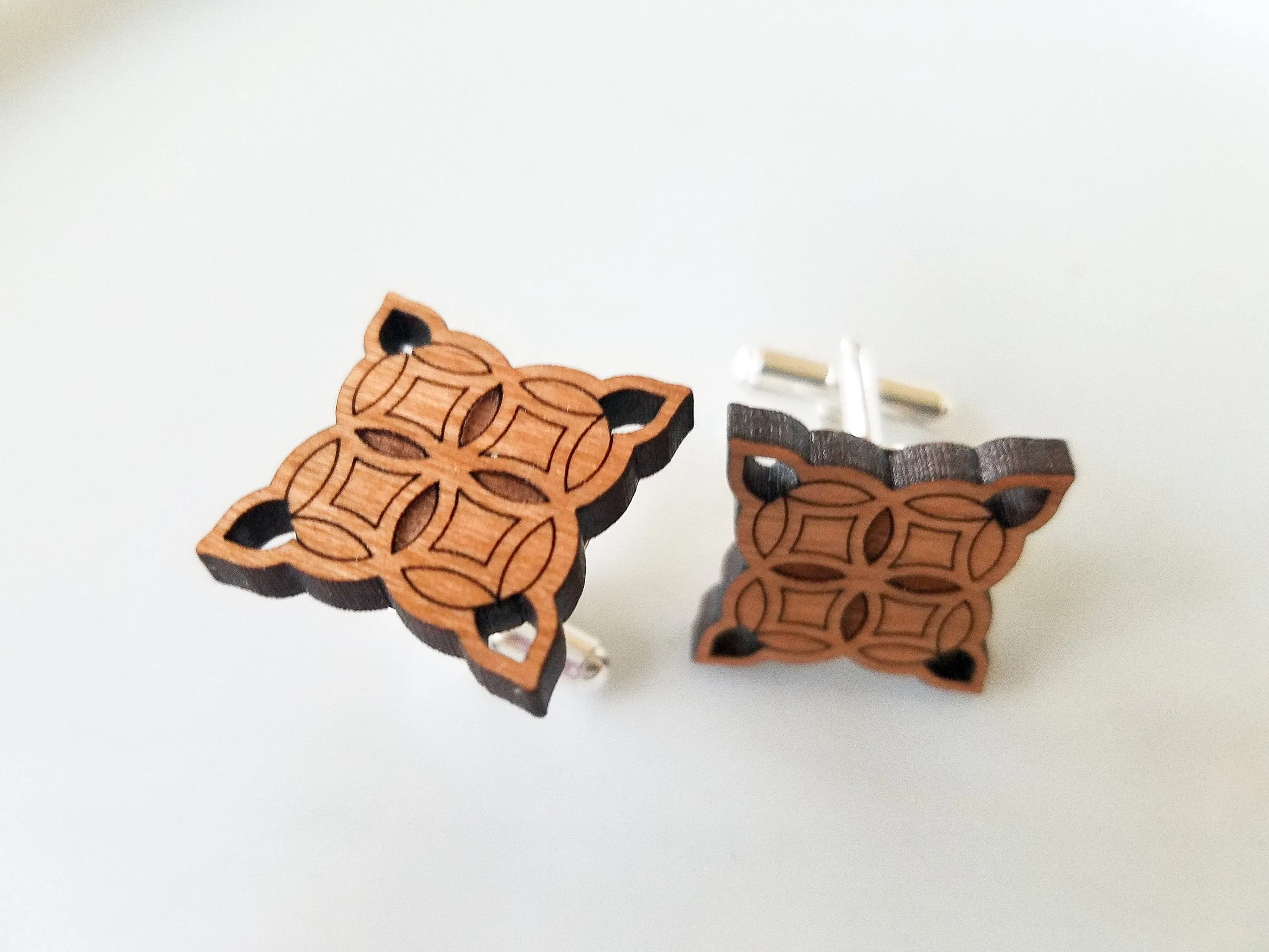 Diamond cherry wood cuff links