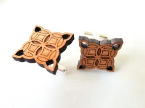 Diamond cherry wood cuff links