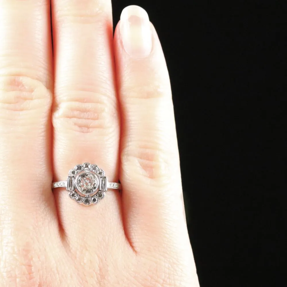 Diamond Engagement Cluster Ring 18Ct White Gold 1.60Ct Diamond