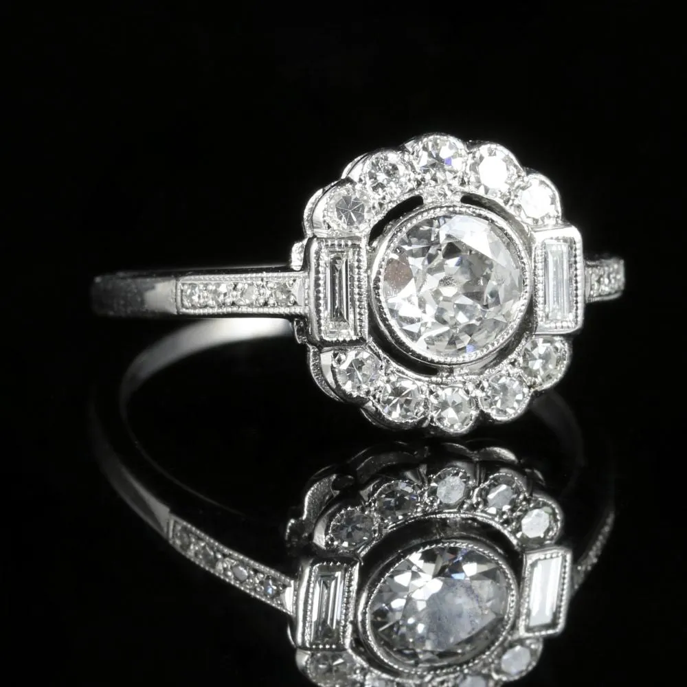Diamond Engagement Cluster Ring 18Ct White Gold 1.60Ct Diamond