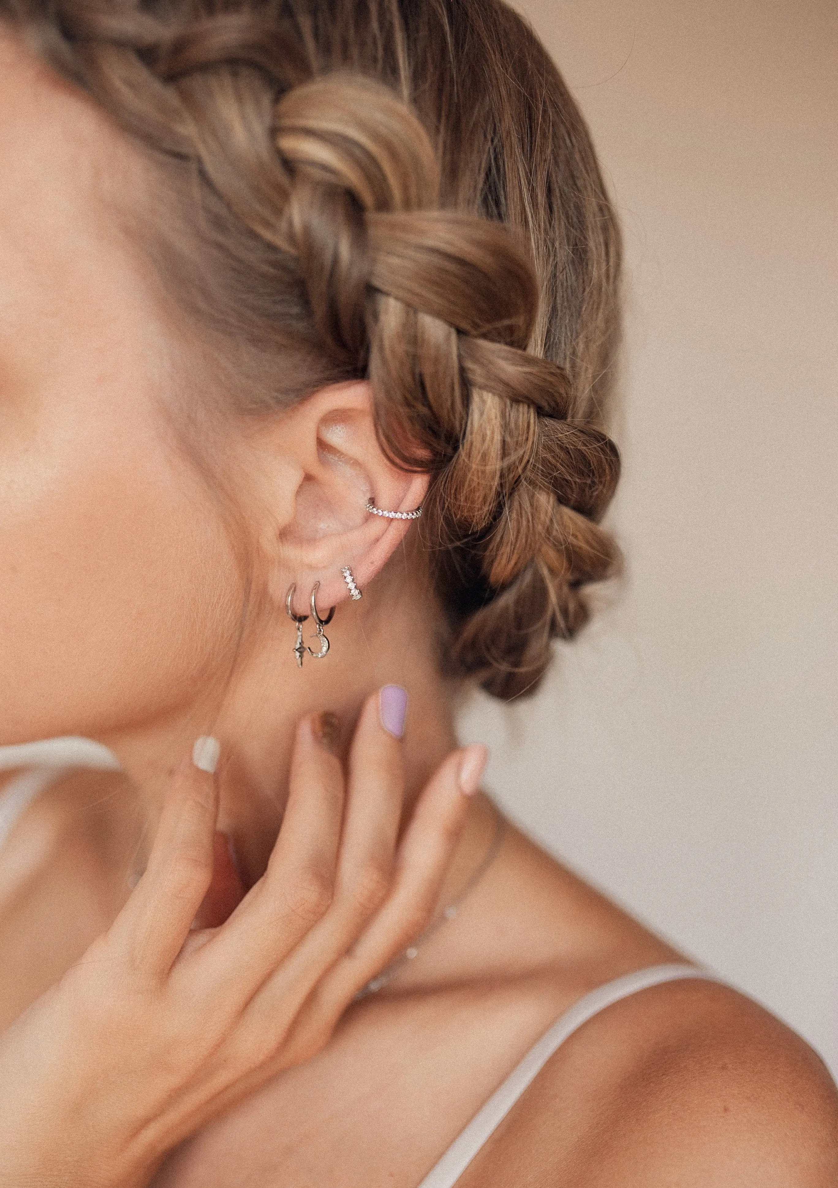 Diamond Fan Helix Earrings Sterling Silver