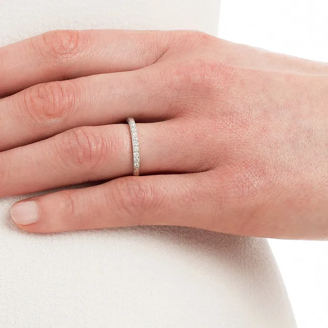 Engraved Laurel Pattern Diamond Wedding Ring in Platinum