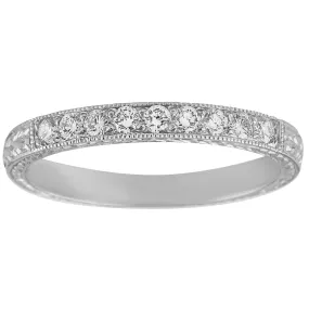 Engraved Laurel Pattern Diamond Wedding Ring in Platinum