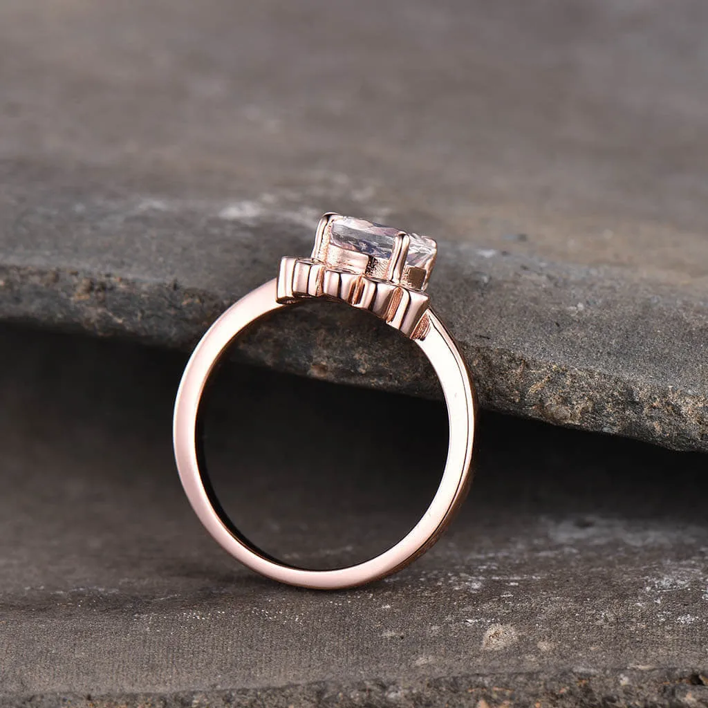 Floral Rainbow Moonstone Engagement Ring Five Stones