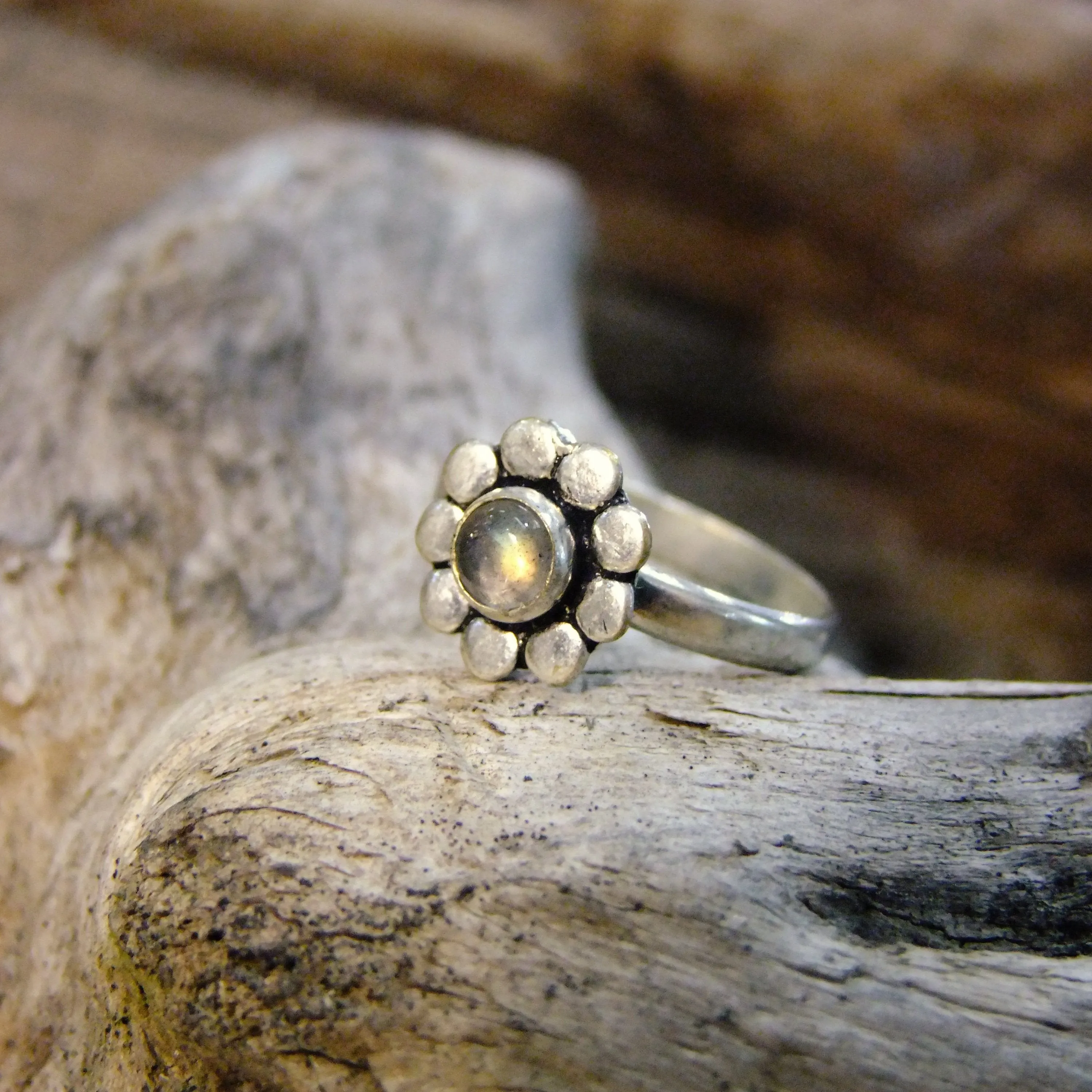Flower Stone Silver Plated Ring