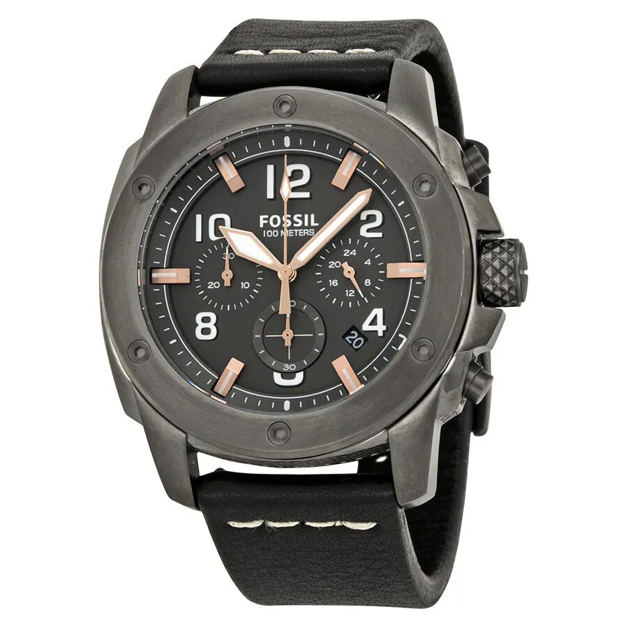 Fossil Modern Machine Chronograph Grey Dial Black Leather Men's Watch FS5016