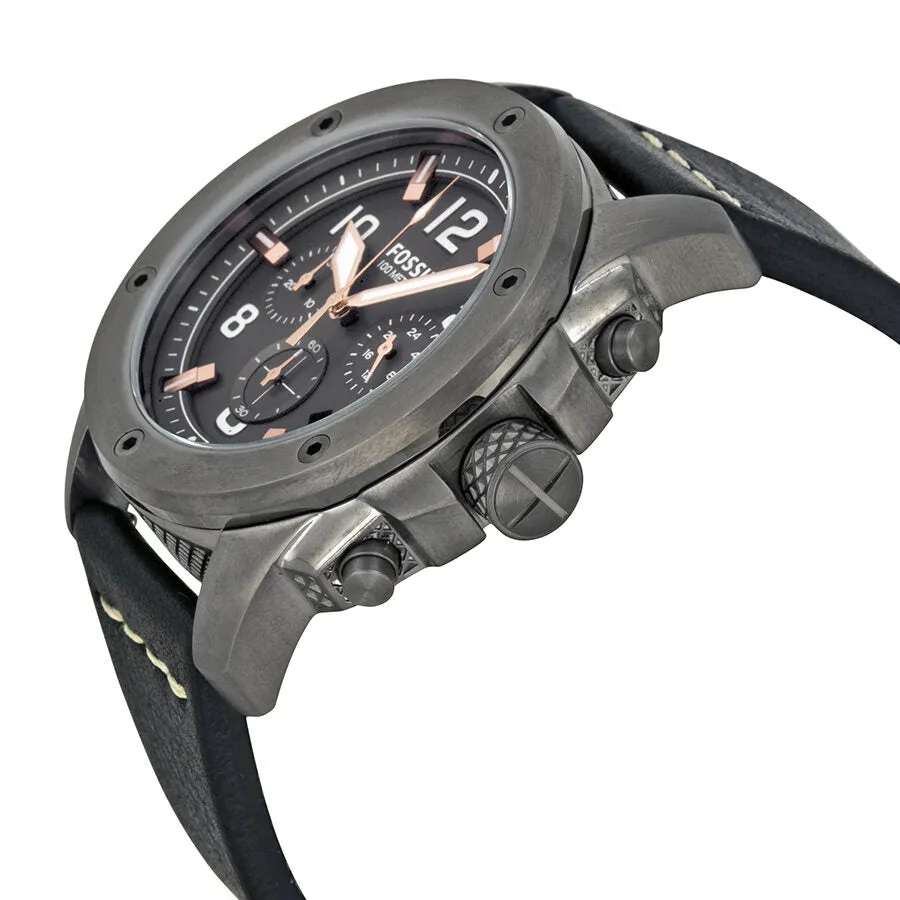 Fossil Modern Machine Chronograph Grey Dial Black Leather Men's Watch FS5016