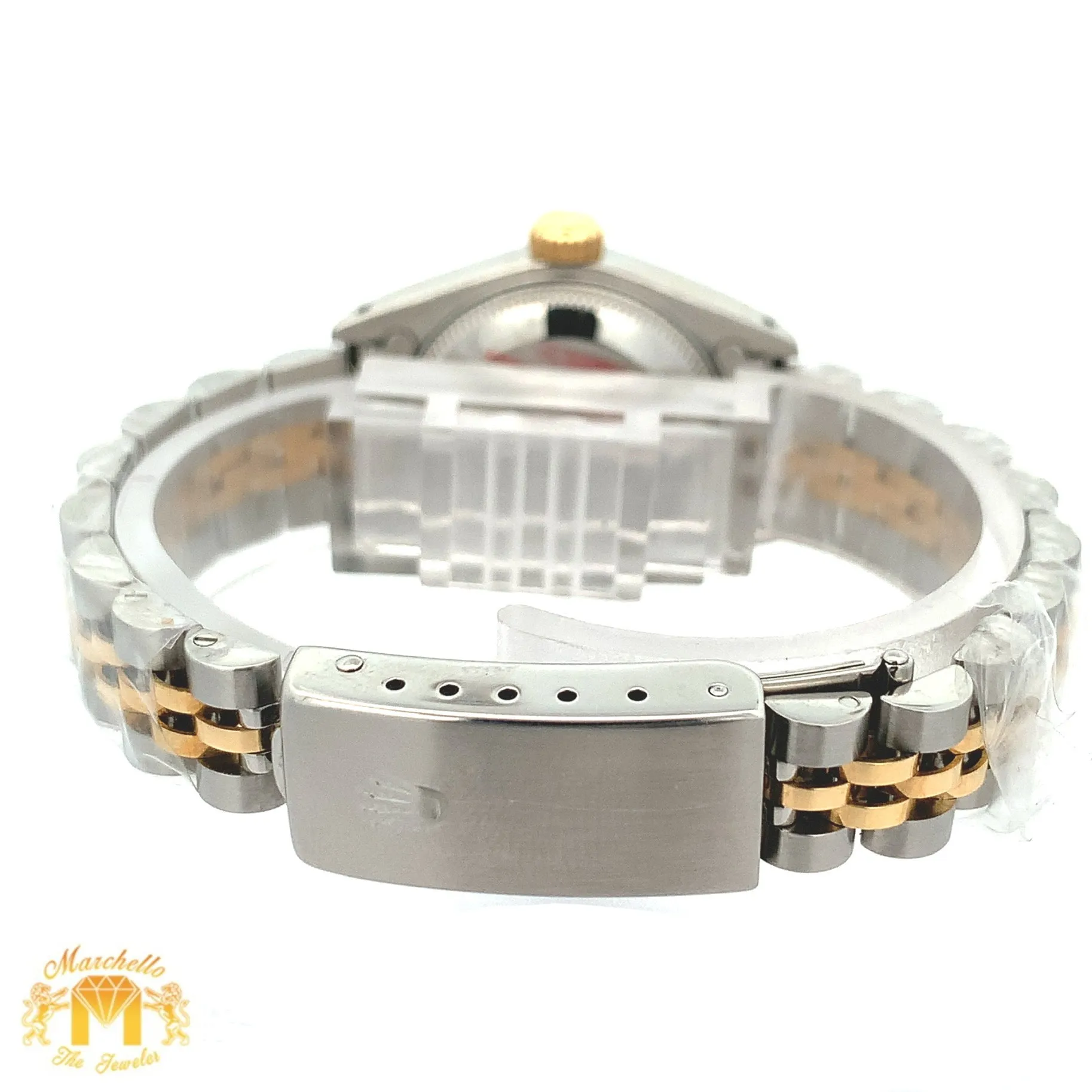 Full factory 26mm Ladies` Rolex Datejust Watch with Two-Tone Jubilee Bracelet (diamond dial, fluted bezel)