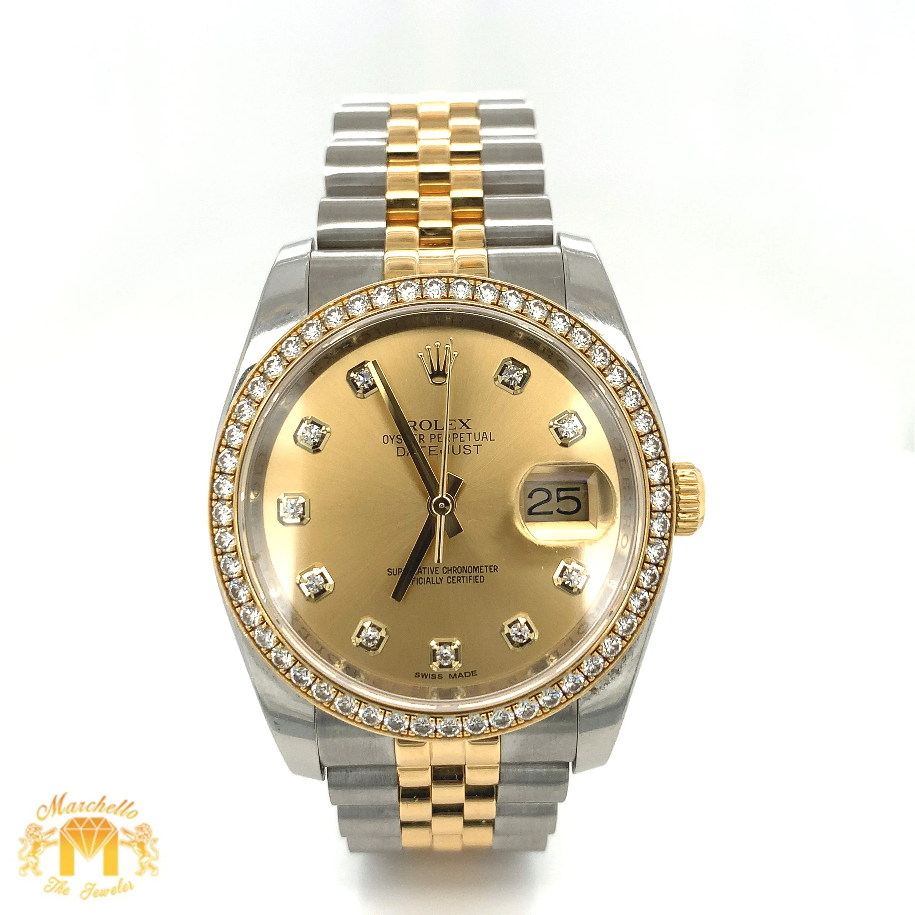 Full factory 36 mm Diamond Rolex watch with Two-tone Jubilee Band