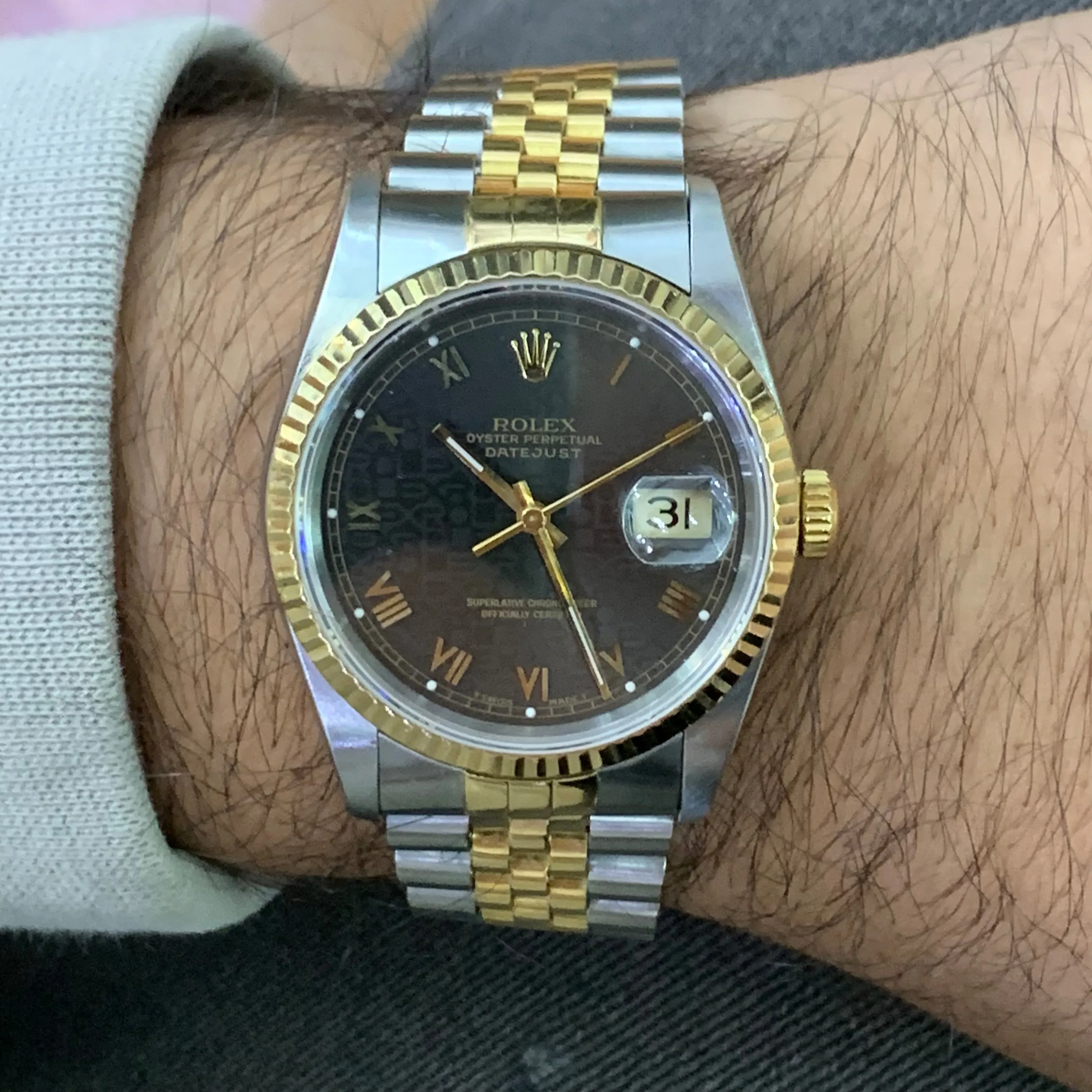 Full Factory Chocolate 36mm Rolex Watch with Two-tone Jubilee Bracelet (chocolate dial, quick-set)