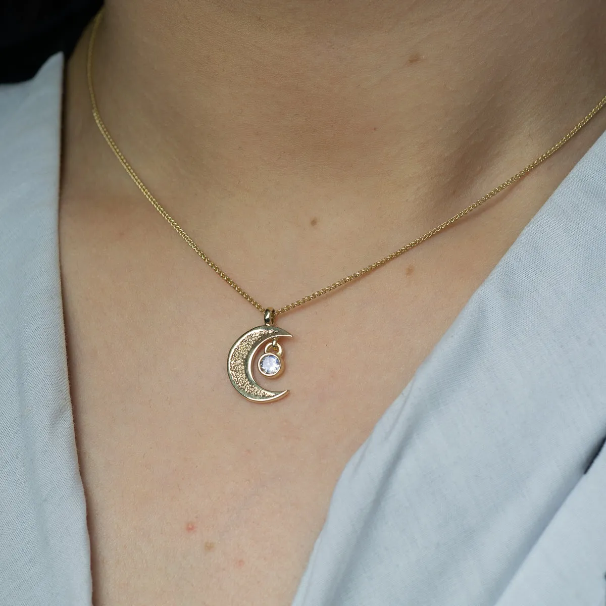 Gold Moonstone Waning Crescent Moon Pendant