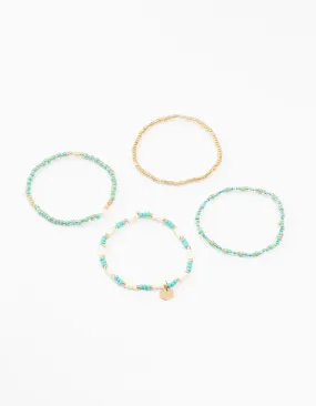 Gold Pearl, Beaded & Disc Bracelets 4-Pack
