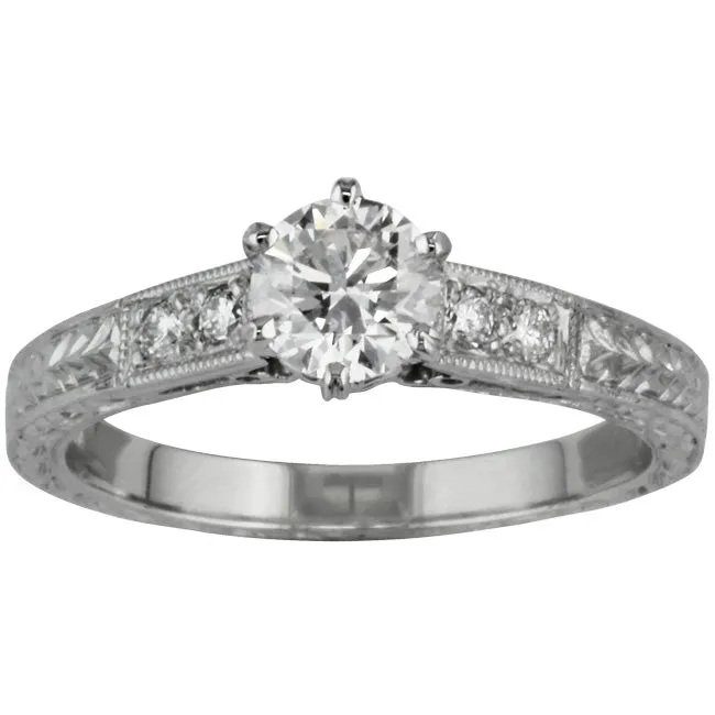 Hand Engraved Engagement Ring in Vintage Laurel Pattern