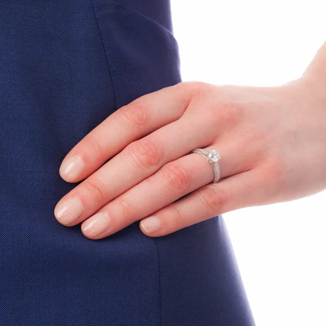 Hand Engraved Engagement Ring in Vintage Laurel Pattern