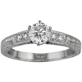 Hand Engraved Engagement Ring in Vintage Laurel Pattern