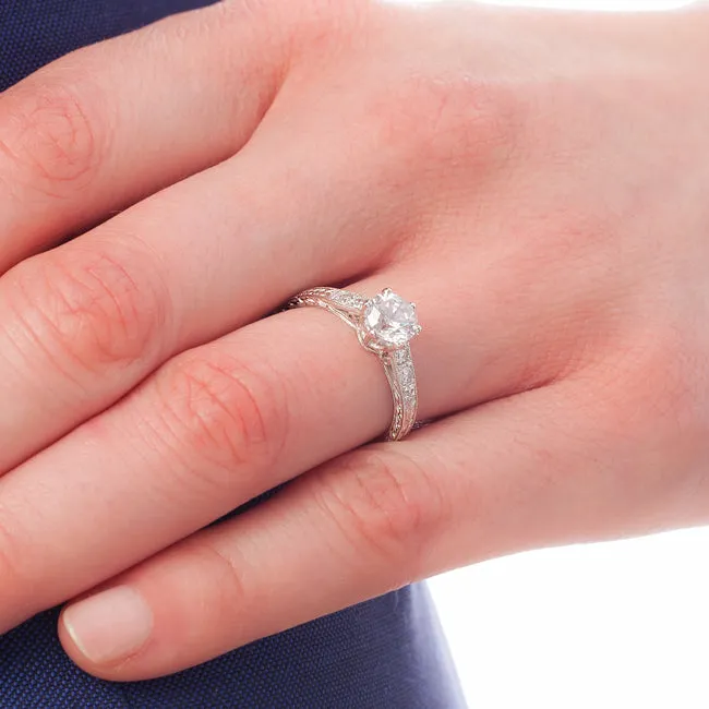 Hand Engraved Engagement Ring in Vintage Laurel Pattern