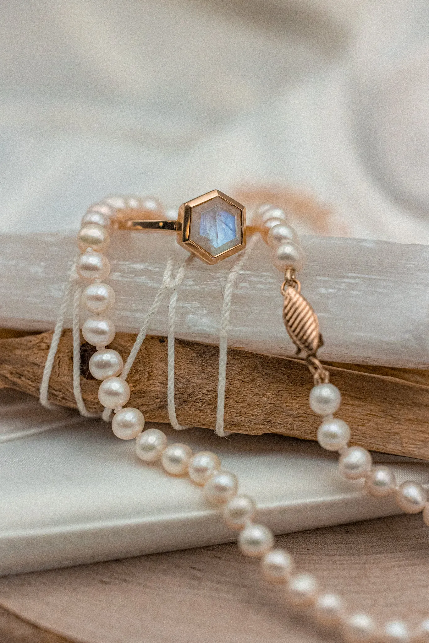 HEXAGON BEZEL SET MOONSTONE ENGAGEMENT RING