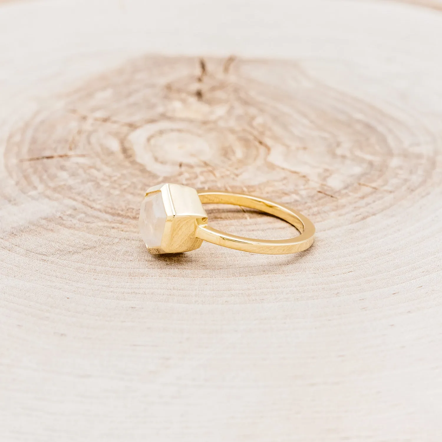 HEXAGON BEZEL SET MOONSTONE ENGAGEMENT RING