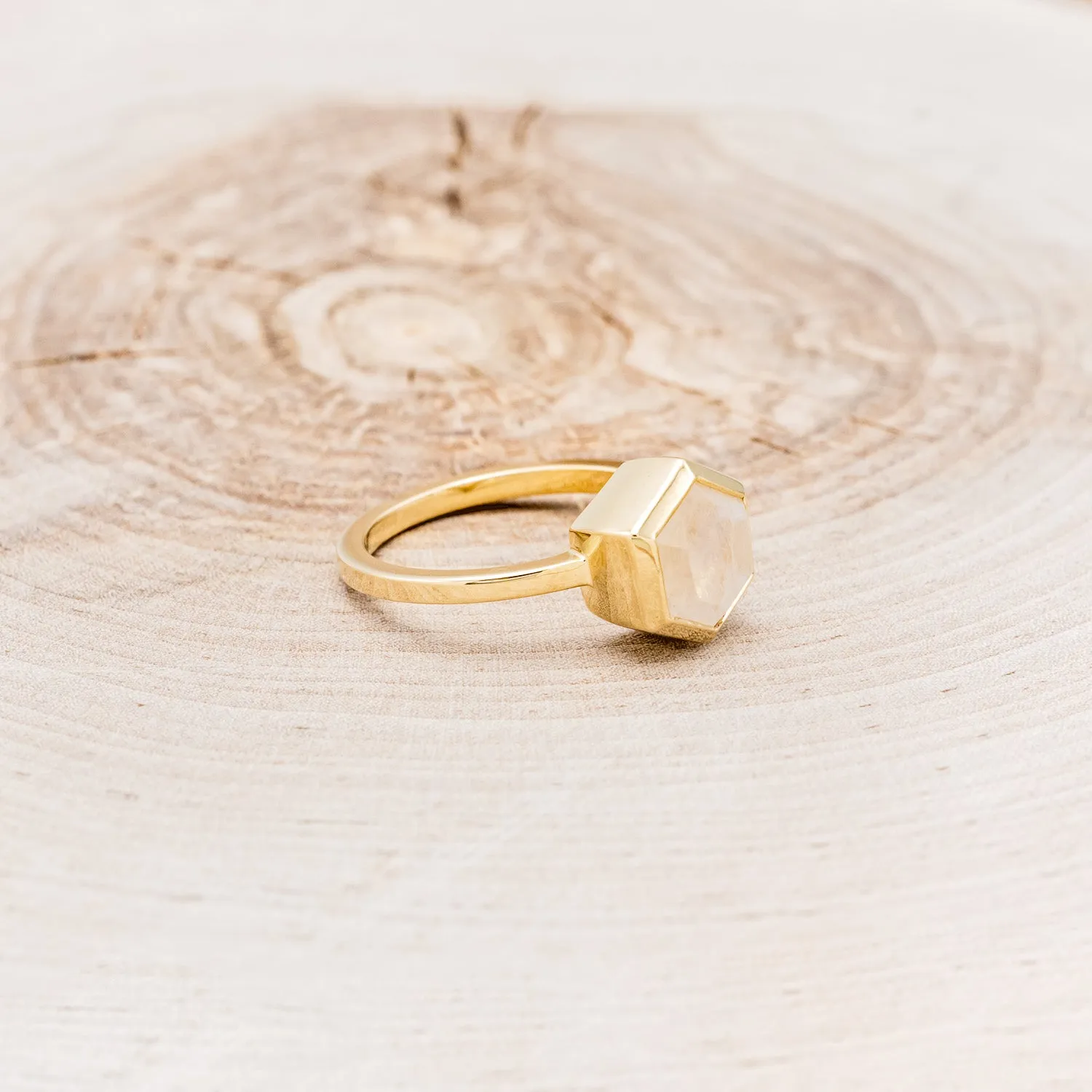 HEXAGON BEZEL SET MOONSTONE ENGAGEMENT RING