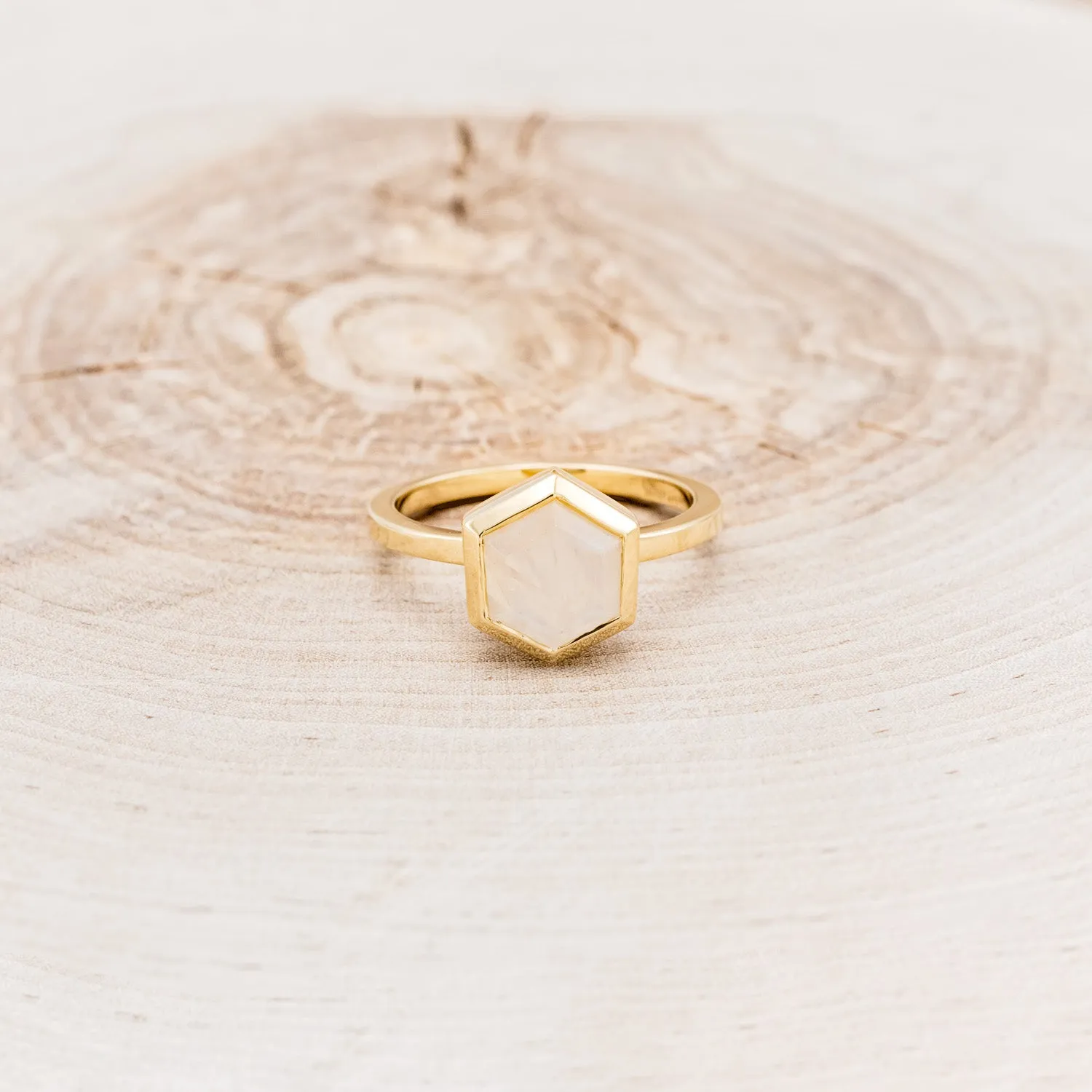 HEXAGON BEZEL SET MOONSTONE ENGAGEMENT RING