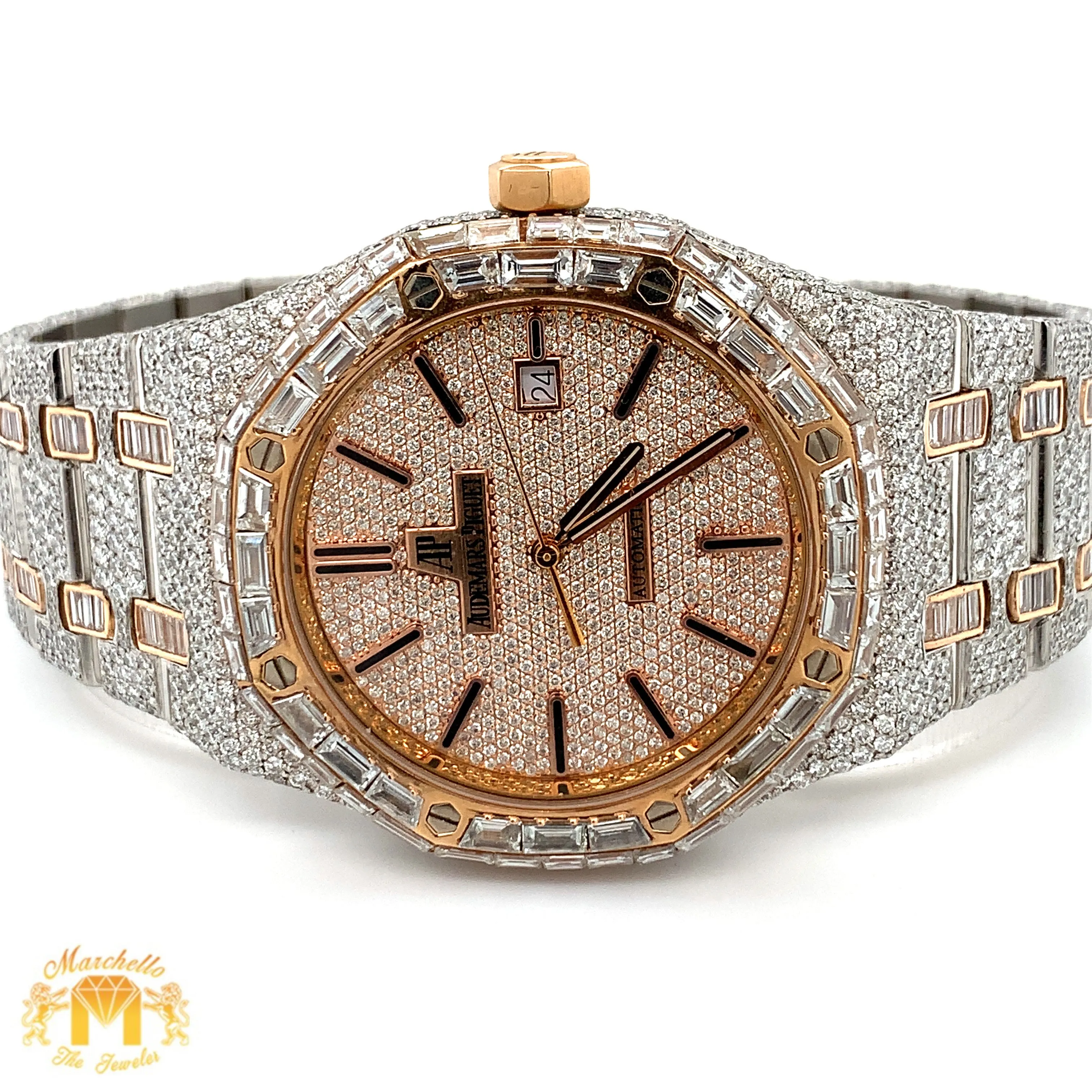 Iced out 41mm Audemars Piguet Two-tone Rose Gold AP Diamond Watch