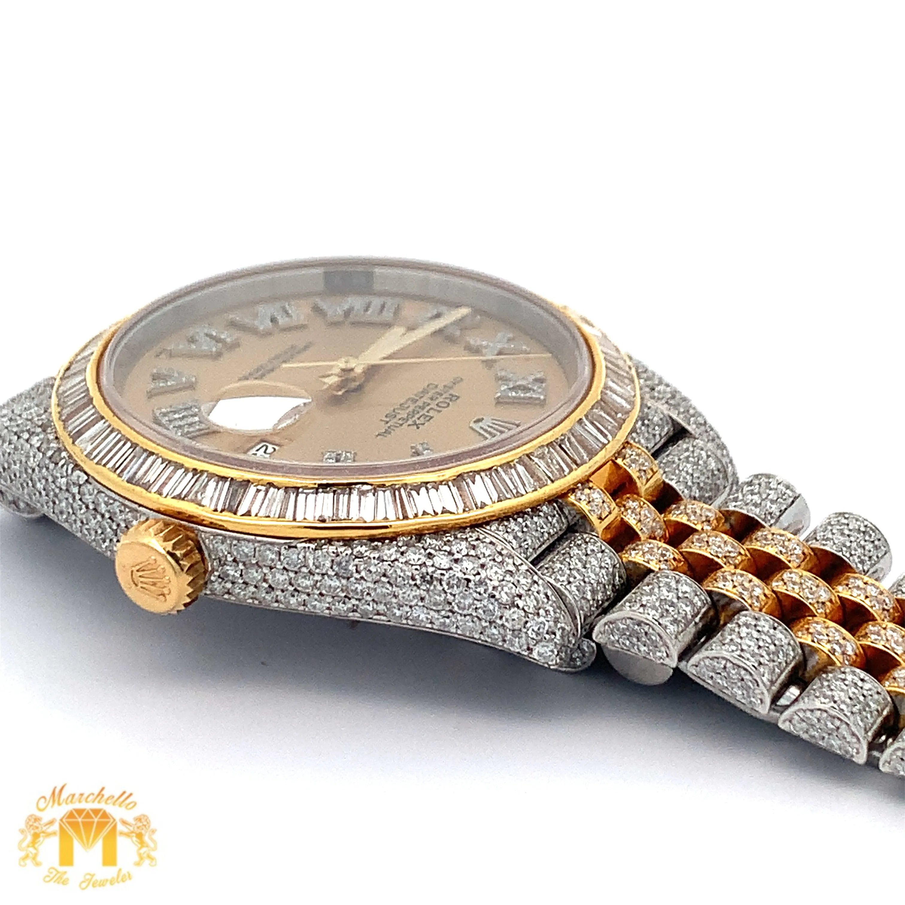 Iced out 41mm Rolex Diamond Watch with Two-Tone Jubilee Bracelet