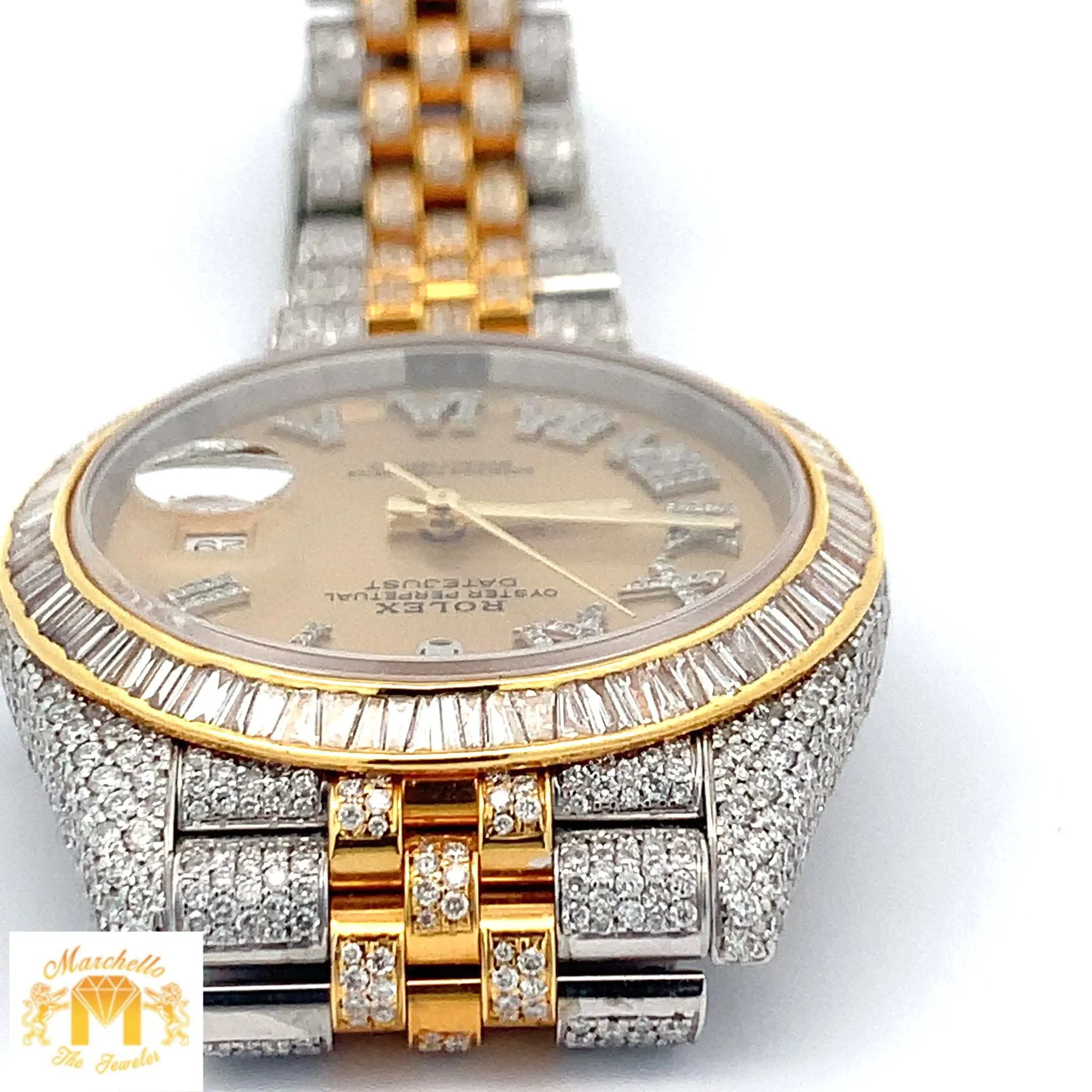 Iced out 41mm Rolex Diamond Watch with Two-Tone Jubilee Bracelet