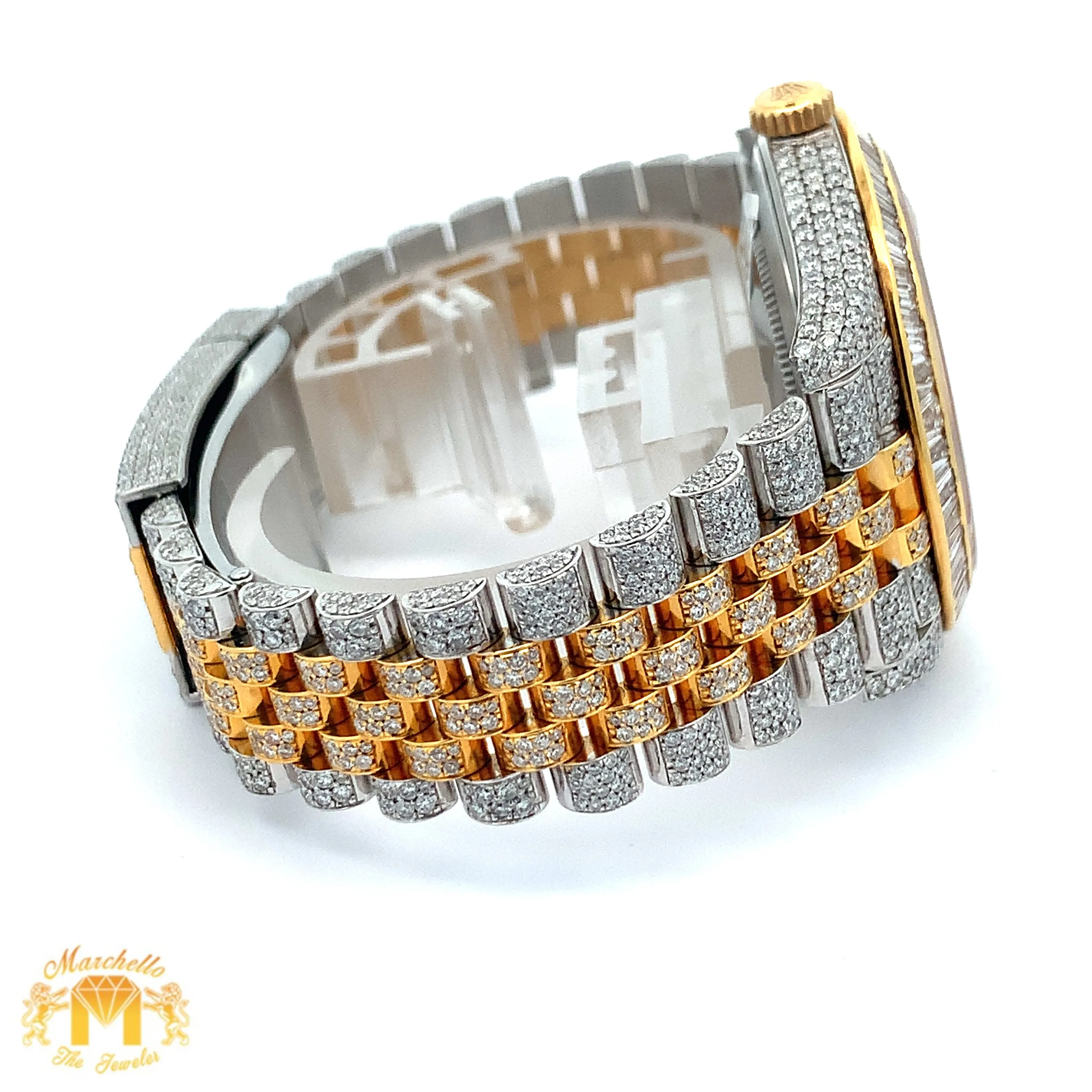 Iced out 41mm Rolex Diamond Watch with Two-Tone Jubilee Bracelet