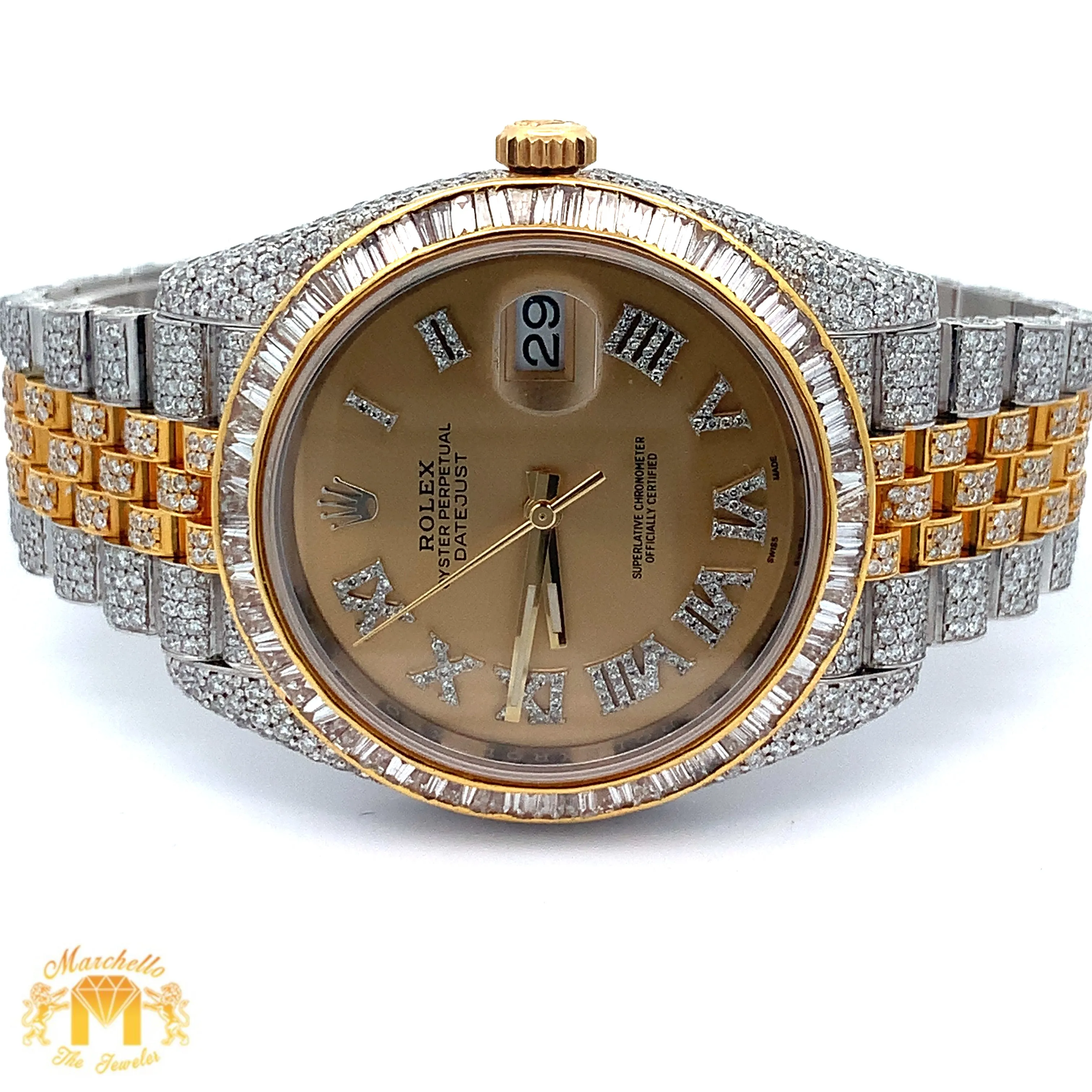 Iced out 41mm Rolex Diamond Watch with Two-Tone Jubilee Bracelet
