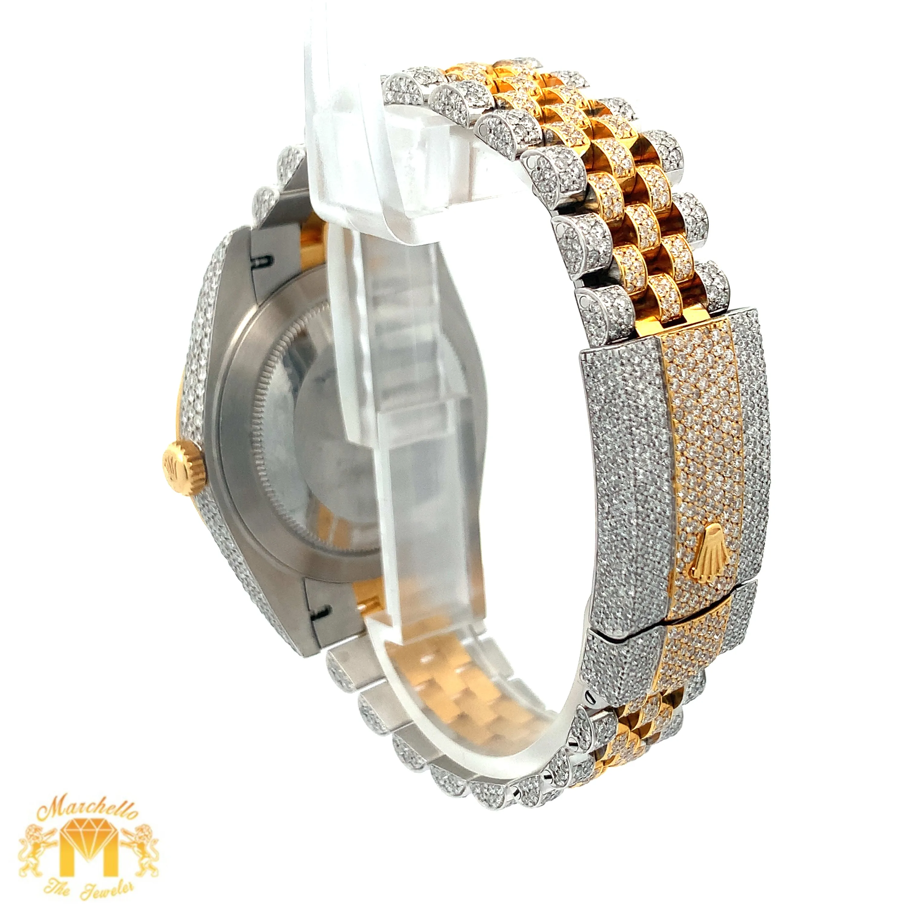 Iced out 41mm Rolex Diamond Watch with Two-Tone Jubilee Bracelet