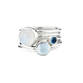 Icicle: Moonstone and Blue Topaz Stacking Rings